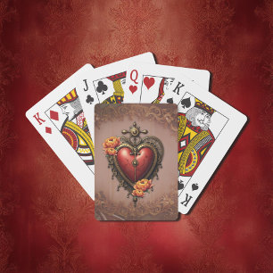 Steampunk Heart with Flowers.  Poker Cards