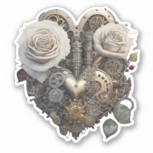Steampunk Heart with White Roses Sticker