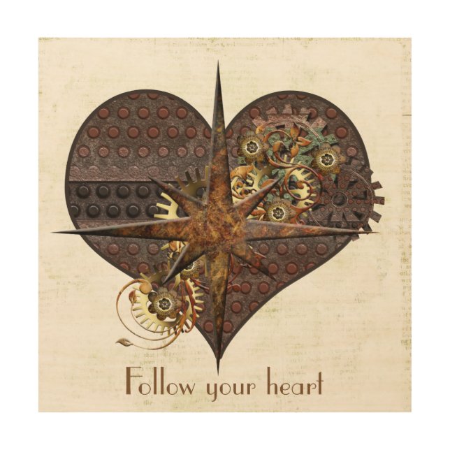 Steampunk Heart Wood Canvas Wall Decor (Front)