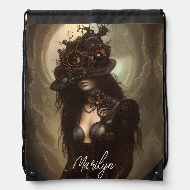 Steampunk Hide Your Eyes Original Artwork   Drawstring Bag (Front)