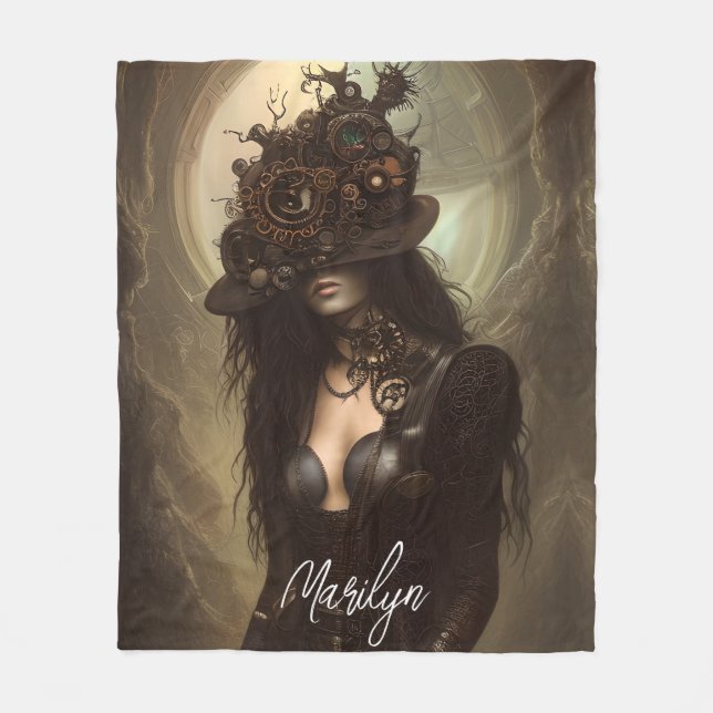 Steampunk Hide Your Eyes Original Artwork Fleece Blanket (Front)