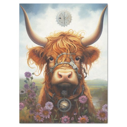 Steampunk Highland Cow Decoupage Tissue Paper