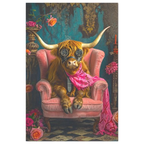 Steampunk Highland in Pink Armchair Decoupage  Tissue Paper