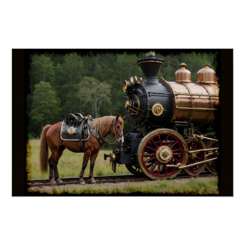 Steampunk Horse and Railway Engine Poster