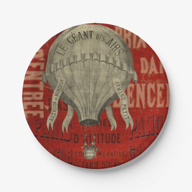 Steampunk Hot Air Ballon Ride Graphic Fonts in Red Paper Plates (Front)