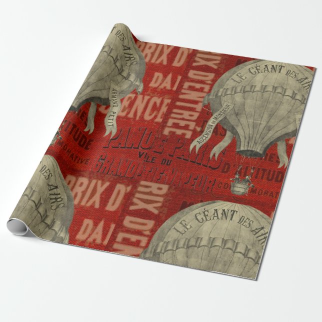 Steampunk Hot Air Ballon Ride Graphic Fonts Wrapping Paper (Unrolled)