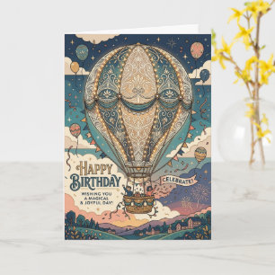 Steampunk Hot Air Balloon Adventure Birthday Card