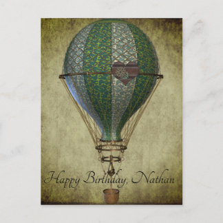 Steampunk Hot Air Balloon Birthday Postcard
