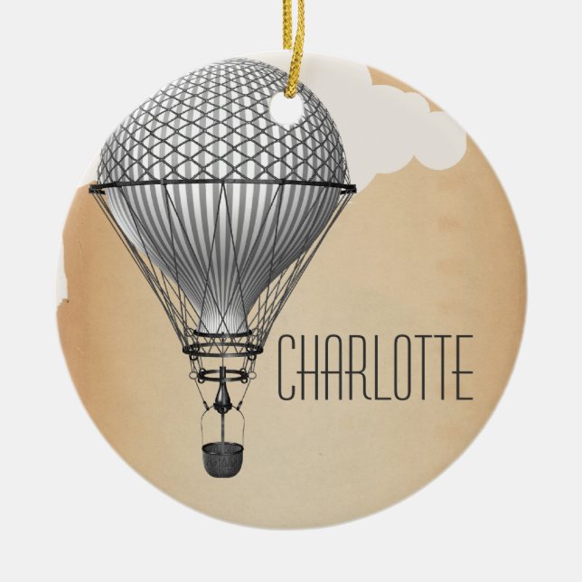 Steampunk Hot Air Balloon Ceramic Ornament (Front)