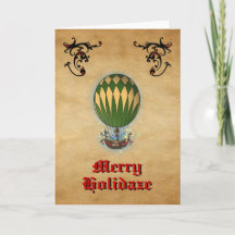 Steampunk Hot Air Balloon Christmas Holiday Card