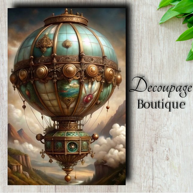 Steampunk Hot Air Balloon Decoupage Tissue Paper (Steampunk Hot Air Balloon Decoupage Tissue Paper)