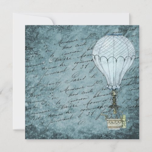 Steampunk Hot Air Balloon Dusk Blue Handwriting