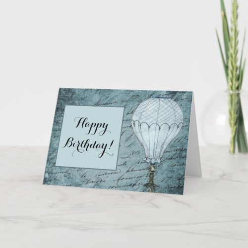 Steampunk Hot Air Balloon Dusk Blue Handwriting