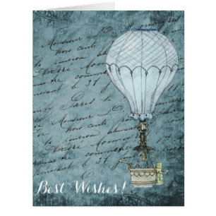 Steampunk Hot Air Balloon Dusk Blue Handwriting Cards
