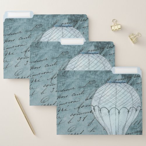 Steampunk Hot Air Balloon Dusk Blue Handwriting File Folder