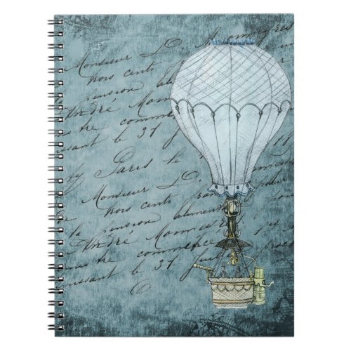 Steampunk Hot Air Balloon Dusk Blue Handwriting Notebook