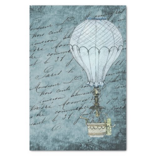 Steampunk Hot Air Balloon Dusk Blue Handwriting Tissue Paper