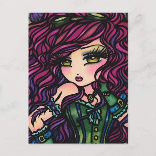 Steampunk Hot Air Balloon Girl Fantasy Art Postcard