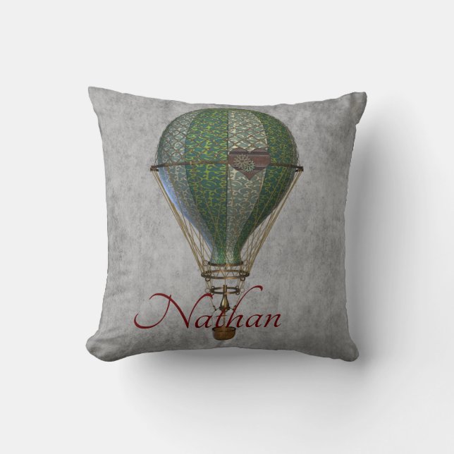 Steampunk Hot Air Balloon Personalized Throw Pillow (Front)