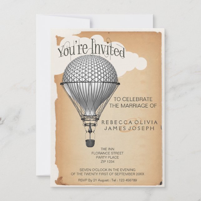 Steampunk Hot Air Balloon Reception Party Wedding Invitation (Front)