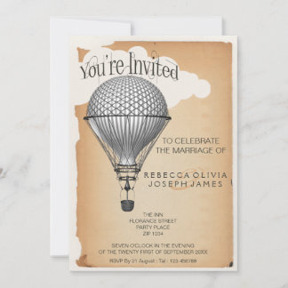 Steampunk Hot Air Balloon Reception Party Wedding Invitation