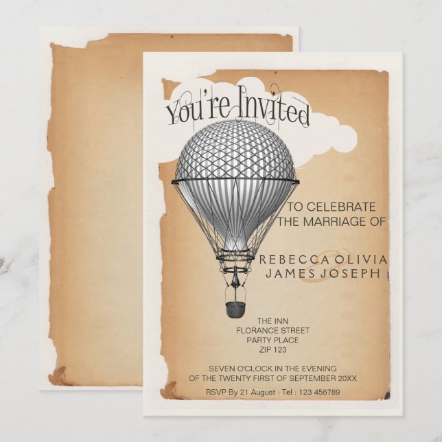 Steampunk Hot Air Balloon Reception Party Wedding Invitation (Front/Back)