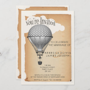 Steampunk Hot Air Balloon Reception Party Wedding Invitation