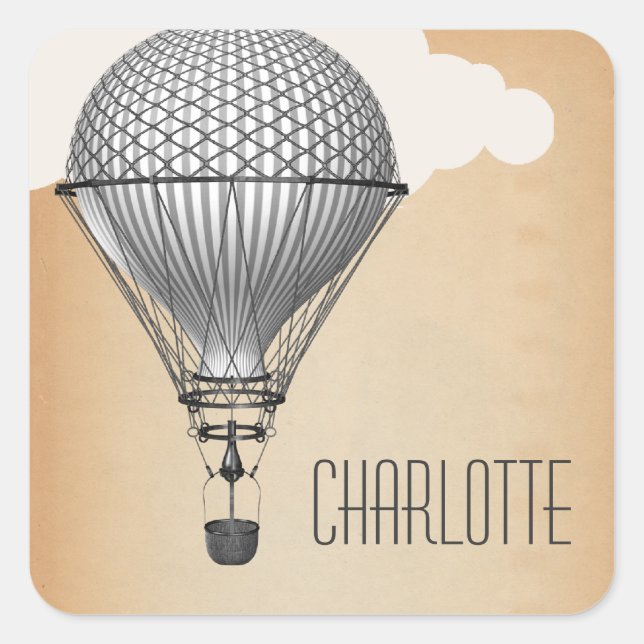 Steampunk Hot Air Balloon Square Sticker (Front)
