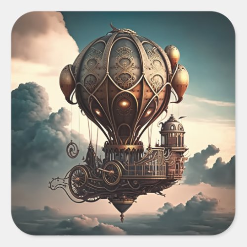 Steampunk Hot Air Balloon Square Sticker