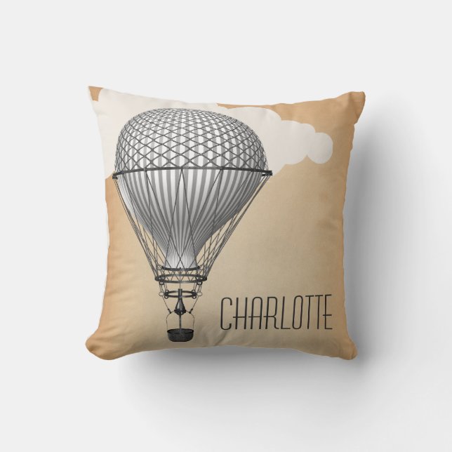 Steampunk Hot Air Balloon Throw Pillow (Front)