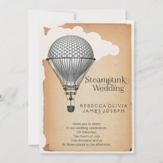 Steampunk Hot Air Balloon Wedding Invitation