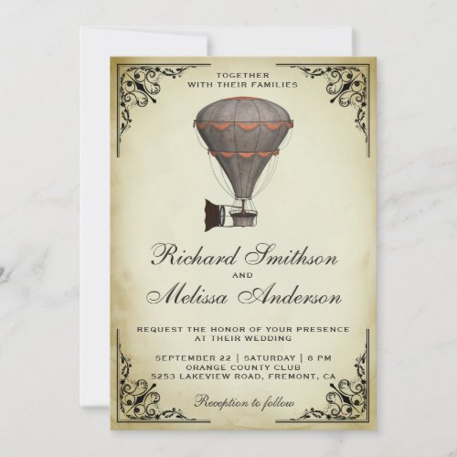 Steampunk Hot Air Balloon Wedding Invitation