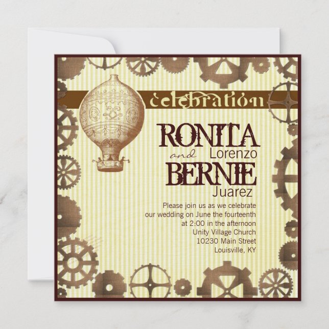 Steampunk hot air balloon wedding template (Front)