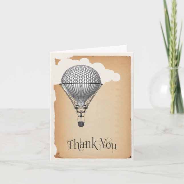 Steampunk Hot Air Balloon Wedding Thank You Card (Front)
