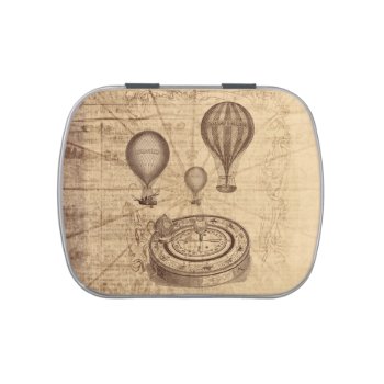Steampunk Hot Air Balloons And Compass Jelly Belly Candy Tin by myworldtravels at Zazzle