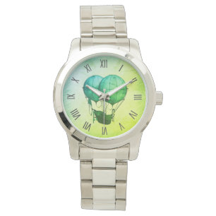 Steampunk Hot Air Balloons Green Roman Numerals Watch