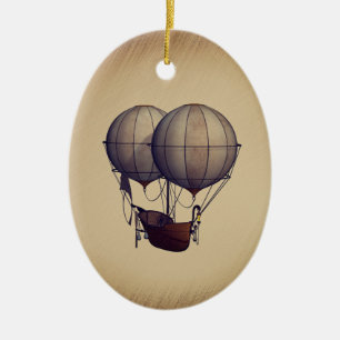 Steampunk Hot Air Balloons with Ship Ceramic Ornament