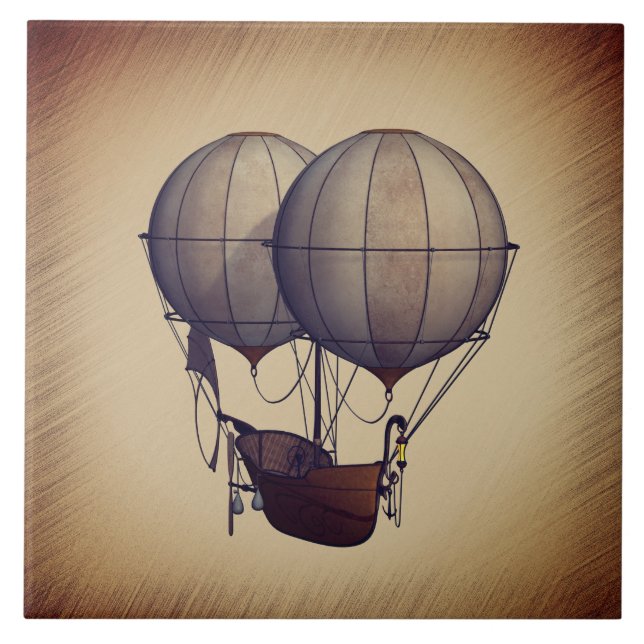 Steampunk Hot Air Balloons with Ship Ceramic Tile (Front)