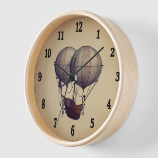 Steampunk Hot Air Balloons with Ship  Clock
