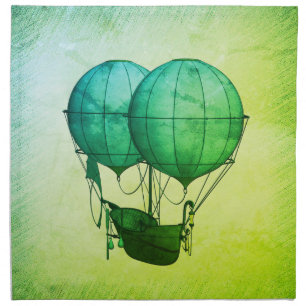 Steampunk Hot Air Balloons with Ship Green Cloth Napkin