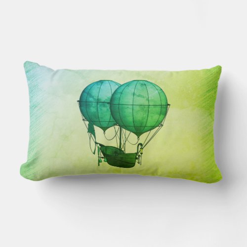 Steampunk Hot Air Balloons with Ship Green Lumbar Pillow