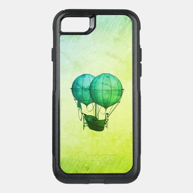 Steampunk Hot Air Balloons with Ship Green Otterbox iPhone Case (Back)