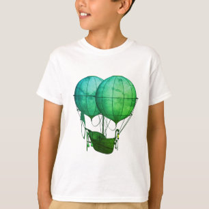 Steampunk Hot Air Balloons with Ship Green T-Shirt