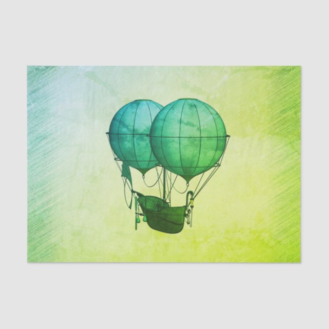 Steampunk Hot Air Balloons with Ship Green Tissue Paper (Front)