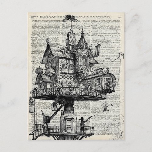 Steampunk house postcard
