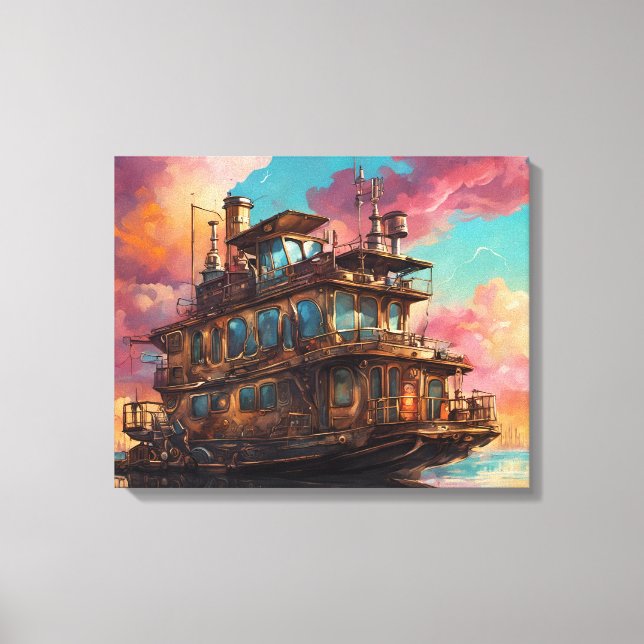 Steampunk Houseboat Canvas Print (Front)