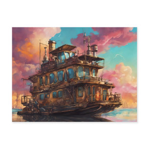 Steampunk Houseboat Postcard