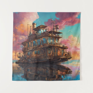 Steampunk Houseboat Tapestry