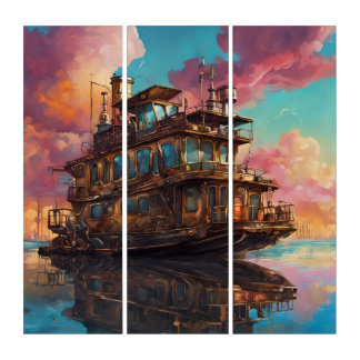 Steampunk Houseboat Triptych