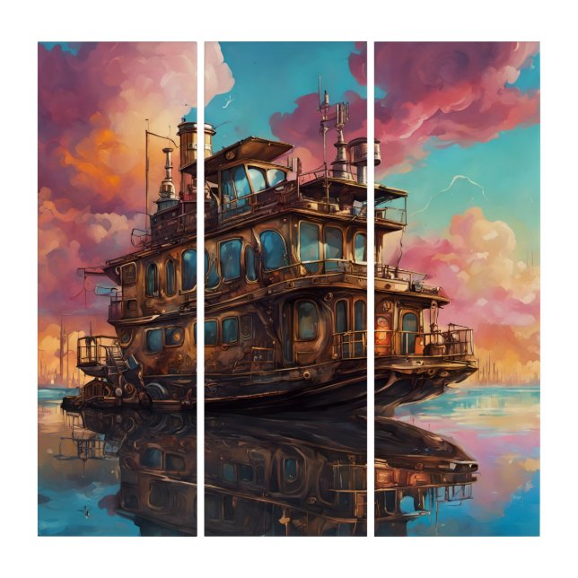 Steampunk Houseboat Triptych (Front)